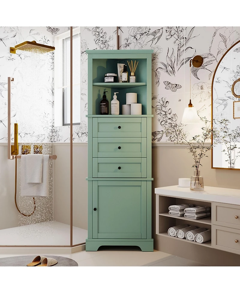 Casainc 68.9"H Triangle Tall Cabinet with 3 Drawers and Adjustable Shelves for Bathroom/Living Room