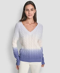 Dkny Jeans Women's Deep Dye V-Neck Cable Sweater