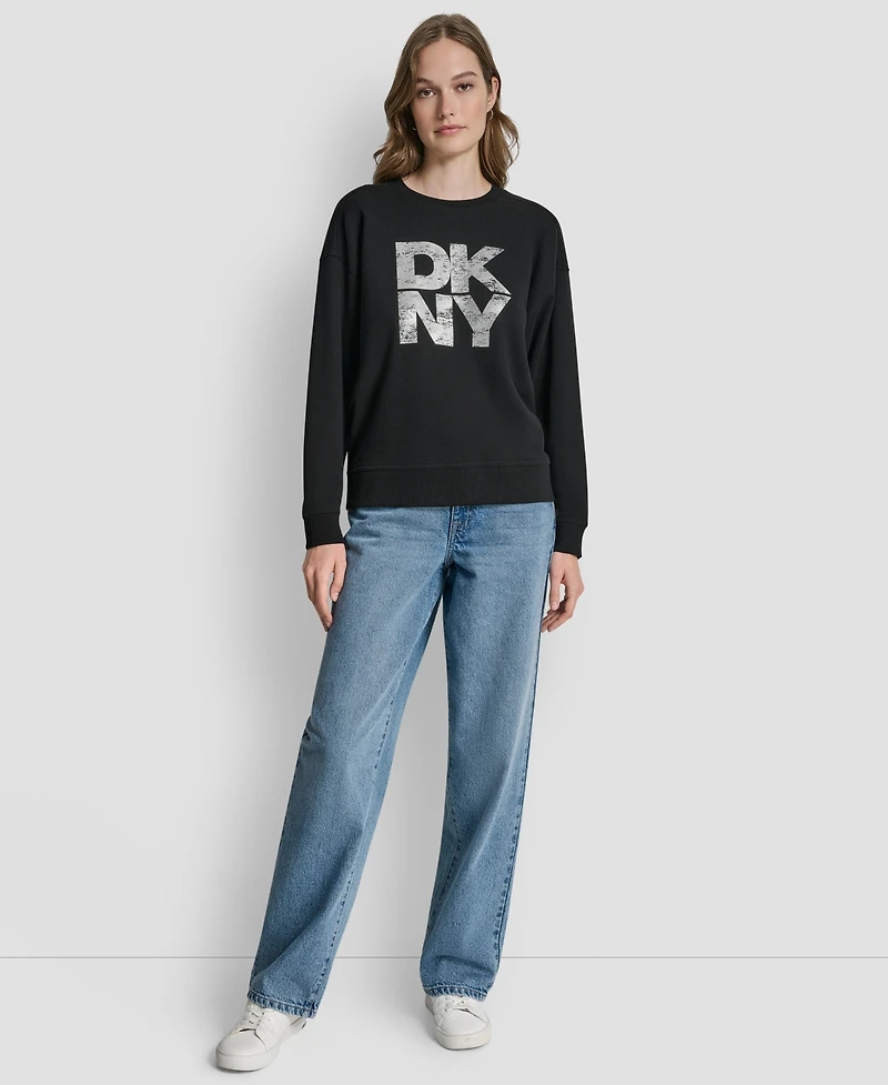 Dkny Jeans Women's Stacked Foil Logo Crewneck Sweatshirt
