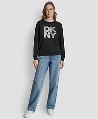 Dkny Jeans Women's Stacked Foil Logo Crewneck Sweatshirt