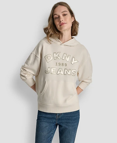 Dkny Jeans Women's Applique Chainstitch Logo Hoodie