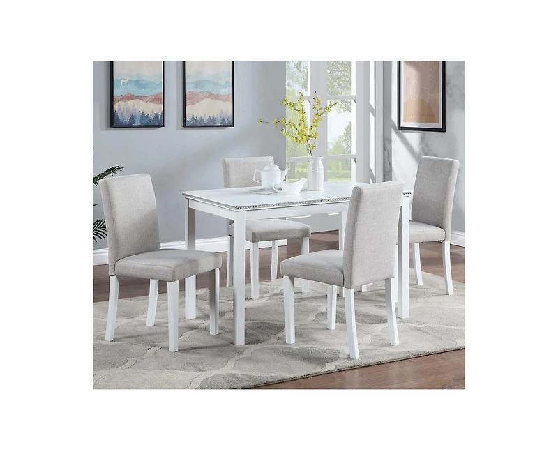 sumyeg 5-Piece Crystal Accent Wood Dining Set with Rectangular Kitchen Table and 4 Upholstered Chairs