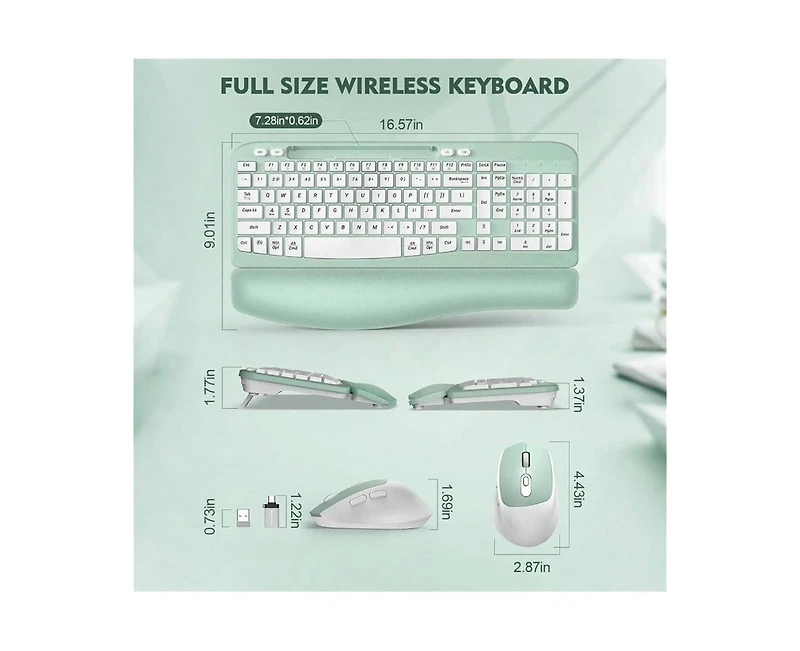 Wireless Keyboard and Mouse Combo - Full-Sized Keyboard with Cushioned Palm Rest, Phone Holder, 2.4G Cordless Set for Computer, Laptop, Pc