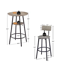 sumyeg Round Stool Set with Shelf and Upholstered Backrest, 23.62'' W x 23.62'' D x 35.43'' H