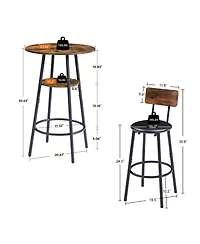 sumyeg Round Stool Set with Shelf and Upholstered Backrest, 23.62'' W x D 35.43'' H