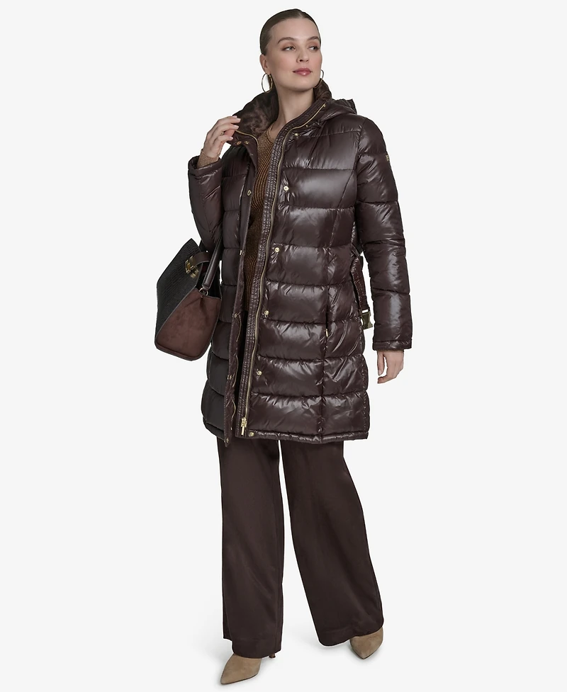 Halston Women's Stand Collar Belted Puffer Coat
