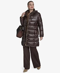 Halston Women's Stand Collar Belted Puffer Coat