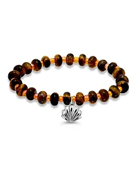 Macy's Tigers Eye Rondelle Beads and Clamshell Drop Charm Beaded Gold Plated Stretch Bracelet