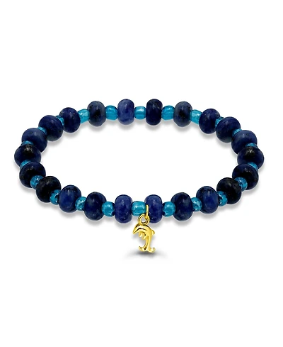 Macy's Sodalite Rondelle Beads and Dolphin Drop Beaded Gold Plated Stretch Bracelet