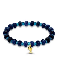 Macy's Sodalite Rondelle Beads and Dolphin Drop Beaded Gold Plated Stretch Bracelet