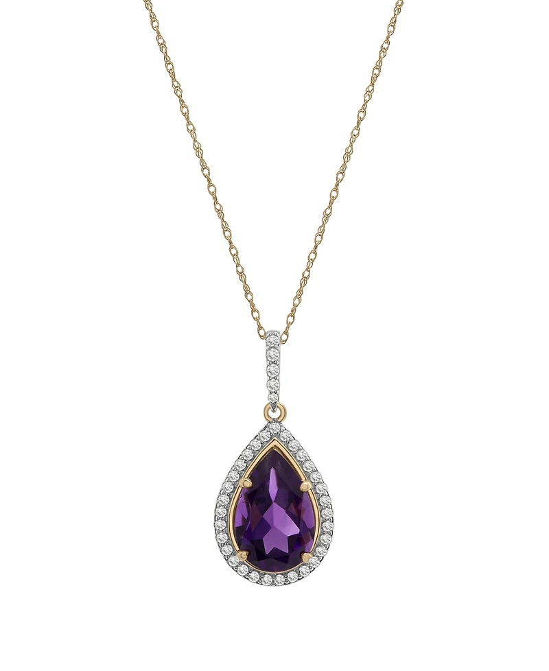 Macy's Amethyst (3-1/8 ct. t.w.) and Diamond (1/4 ct. t.w.) Pendant Necklace in 14k Yellow Gold