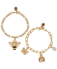 Juicy Couture Charm Bracelet Duo - Ladybug & Bee - Gold Tone