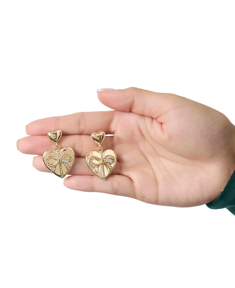 Juicy Couture Quilted Double Heart Drop Earrings, Gold Tone with Crystal Accents