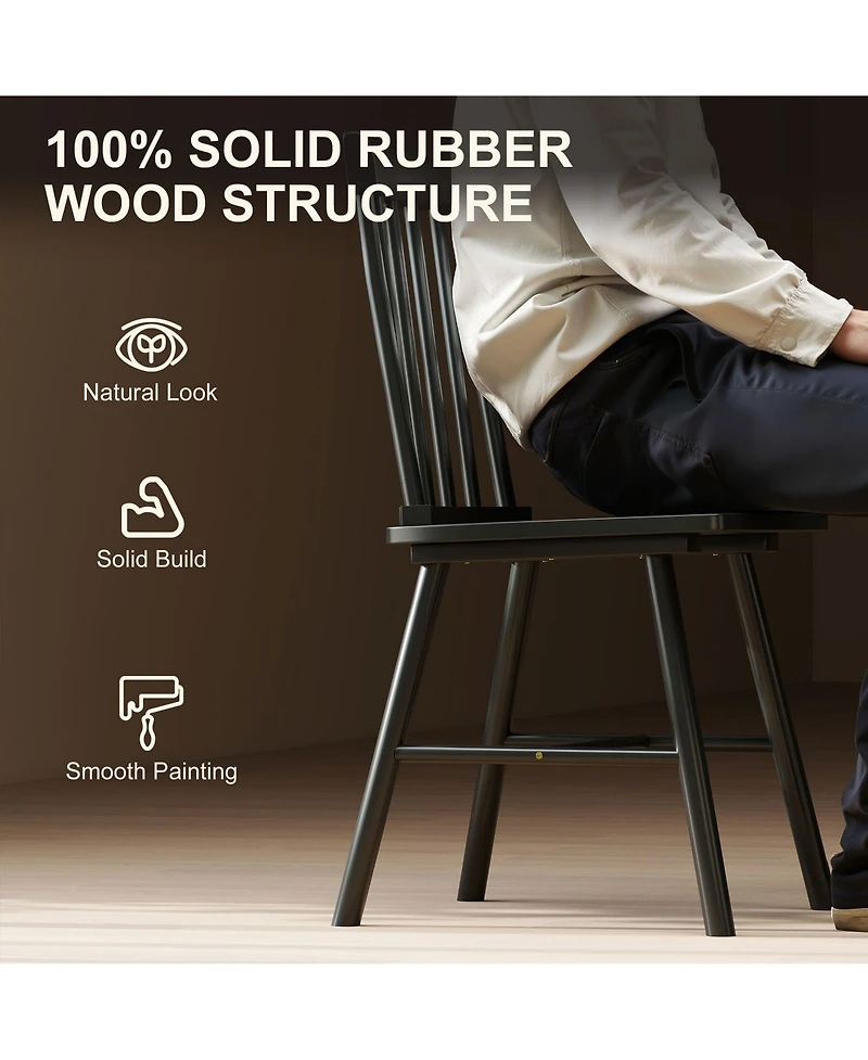 Homcom Dining Chairs Set of 2, Farmhouse Rubber Wood Kitchen Chairs