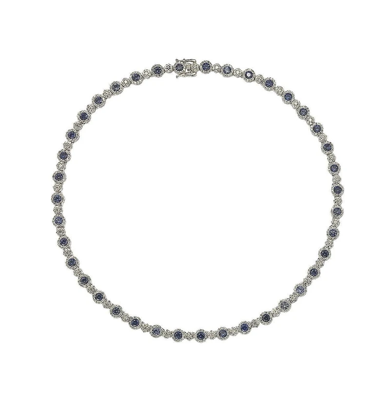 Suzy Levian New York Sterling Silver Sapphire & Created White Tennis Necklace