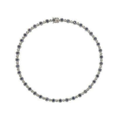 Suzy Levian New York Sterling Silver Sapphire & Created White Tennis Necklace