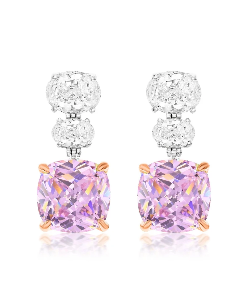 Suzy Levian New York Gala Collection Sterling Silver Firework-Cut Cubic Zirconia 3-Stone Drop Earrings