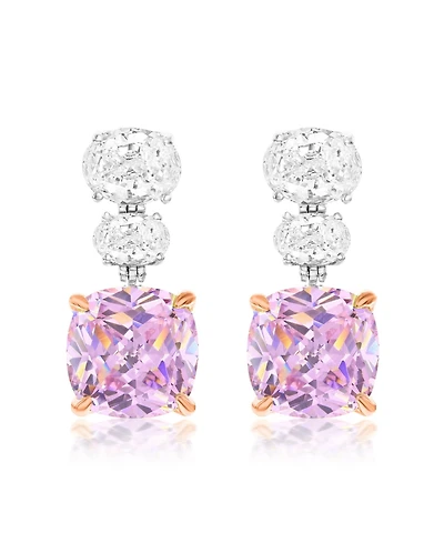 Suzy Levian New York Gala Collection Sterling Silver Firework-Cut Cubic Zirconia 3-Stone Drop Earrings