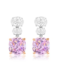 Suzy Levian New York Gala Collection Sterling Silver Firework-Cut Cubic Zirconia 3-Stone Drop Earrings