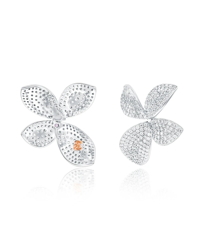 Suzy Levian New York Suzy Levian Sterling Silver Cubic Zirconia Large Abstract Pave Flower Hoop Earrings
