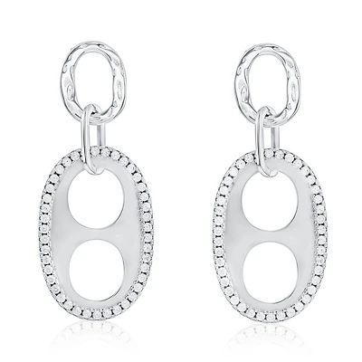 Suzy Levian New York Sterling Silver Cubic Zirconia Oval Double-Circle Drop Earrings