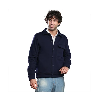 Campus Sutra Men's Navy Blue Utility-Knit Jacket