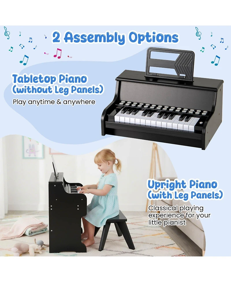 25 Keys Digital Piano with Music Stand Stool Lighted Teaching Mode for 3+ Kids