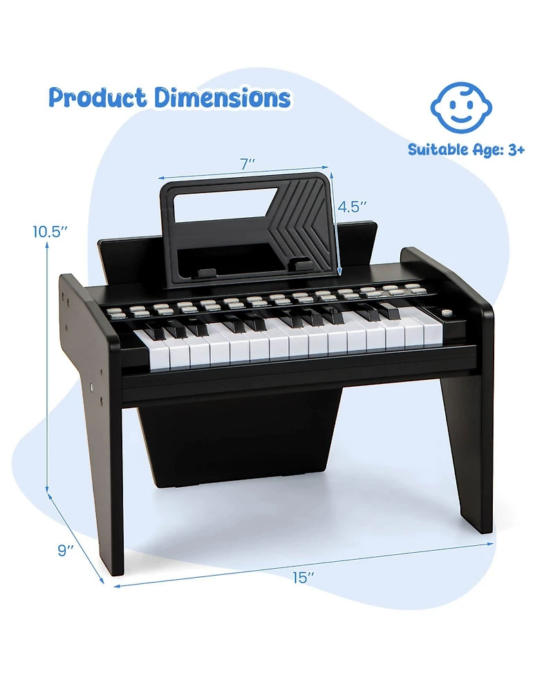 Costway 25 Keys Digital Piano with Music Stand,Teaching Mode,Lighted Keys, Adjustable Speed