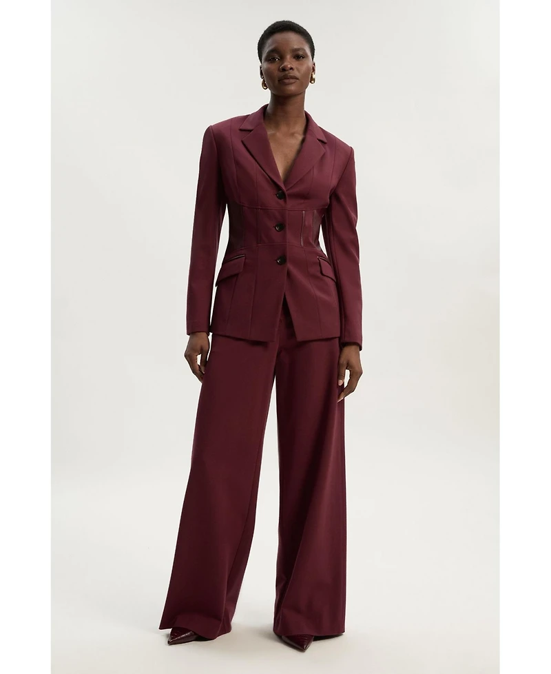 Karen Millen Women's Ponte Pu Wide Leg Pants.