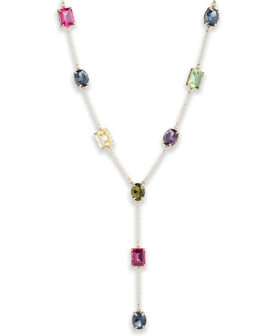 Lauren Ralph Lauren Gold-Tone Multicolor Stone Lariat Necklace, 16" + 3" extender