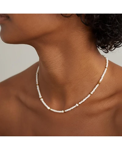 Joey Baby 18K Gold Plated Freshwater Pearls with Glass Gold Beads - Emili Necklace 17" For Women