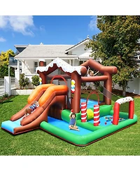 Hongge Inflatable Kids Bounce House with Slide, Climbing Wall, and 550W Air Blower