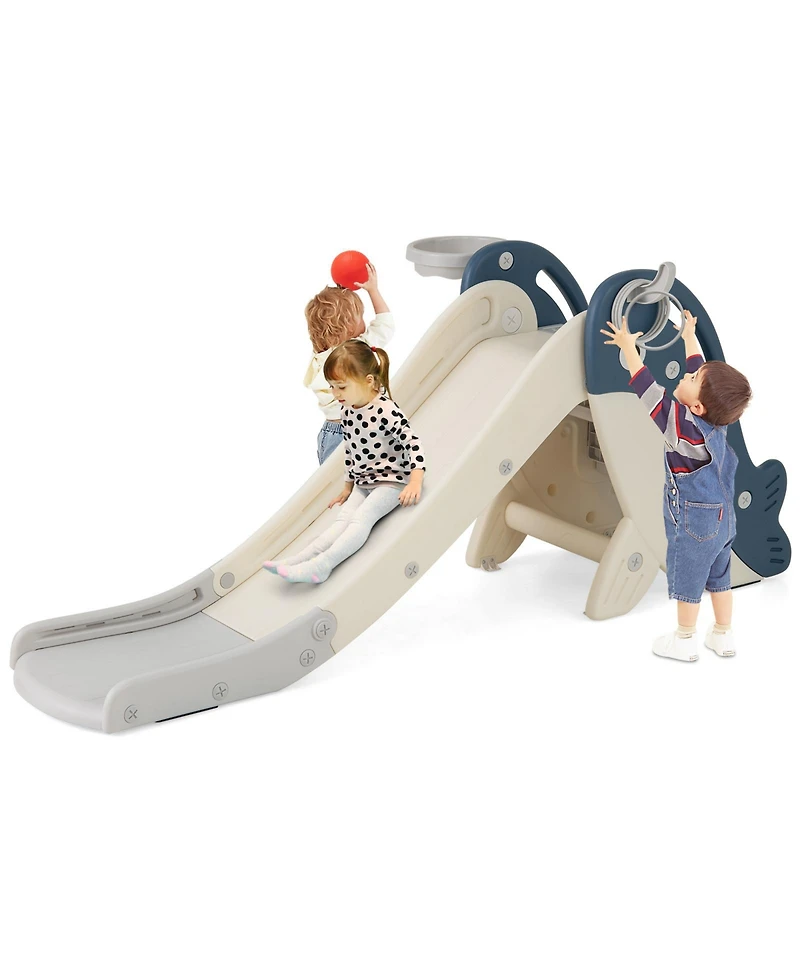 Hongge Foldable Freestanding Baby Slide and Climber with Basketball Hoop