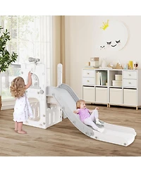 Skonyon 6-in-1 Toddler Slide L-shaped Playground with Basketball Hoop and Ladder