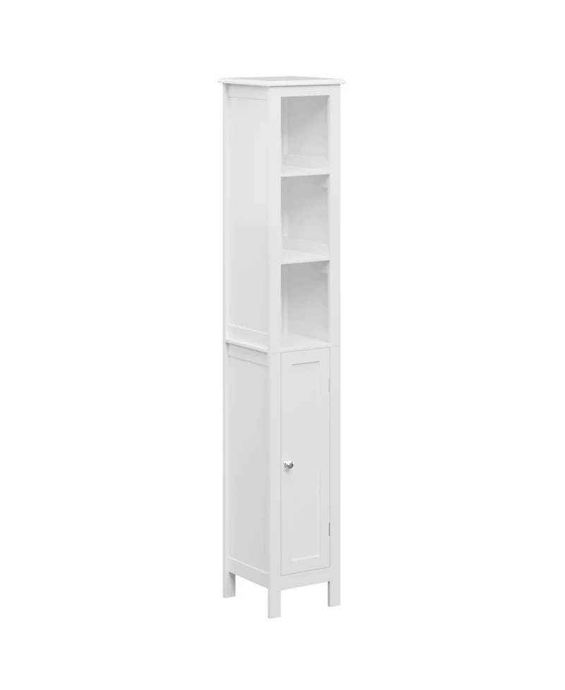 Freestanding Bathroom Storage Cabinet with Adjustable Shelves Slim Single Door Cabinet with Anti Tip and Open Compartments