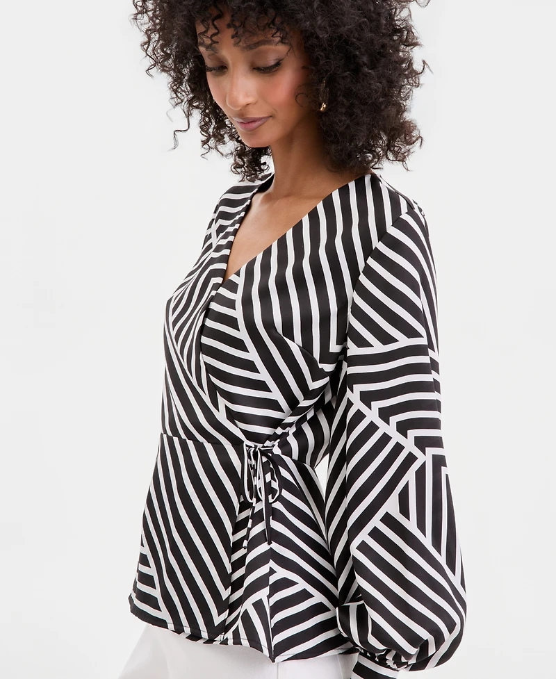 I.n.c. International Concepts Women's Long Sleeve Printed Wrap Blouse, Macy's Exclusive
