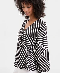 I.n.c. International Concepts Women's Long Sleeve Printed Wrap Blouse, Macy's Exclusive