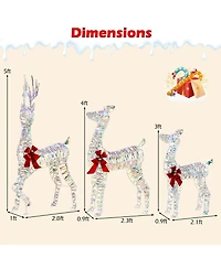 3-Piece Large Lighted Christmas Reindeer Family with Led Lights & Bows Buck