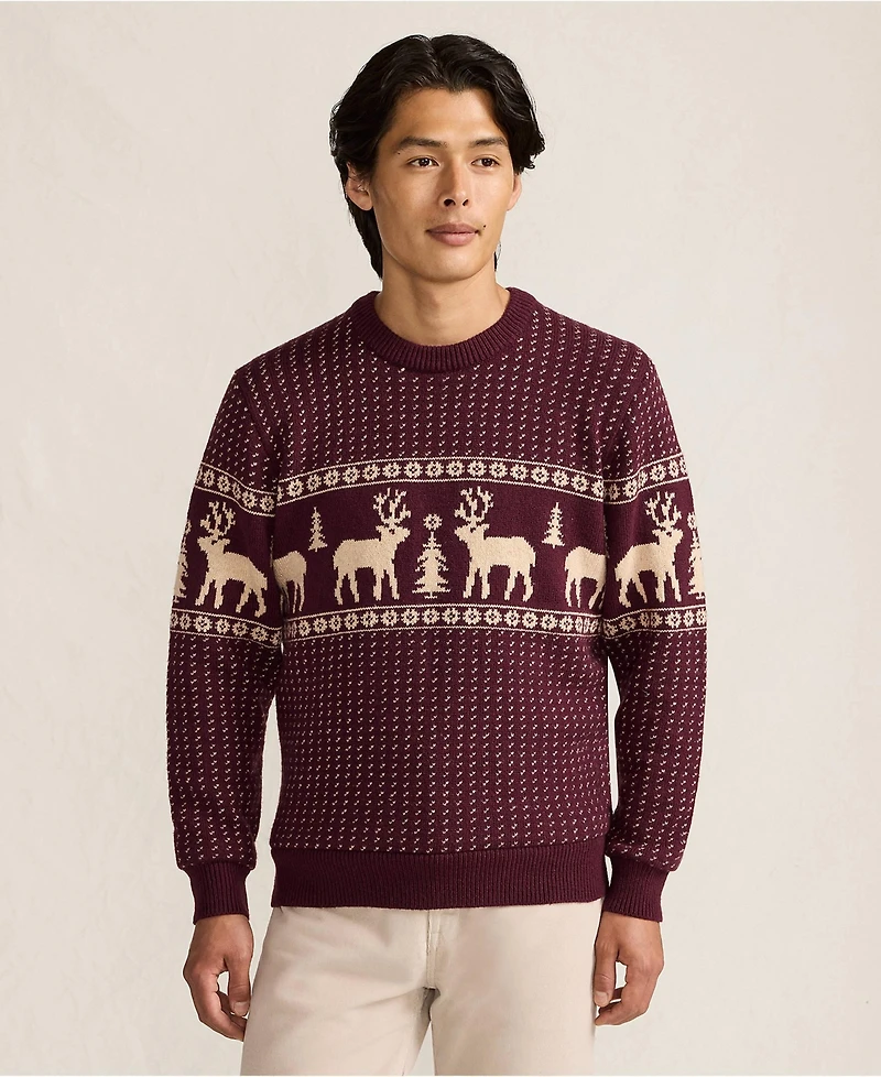 Lands' End Men's Long Sleeve Holiday Birdseye Crewneck Sweater