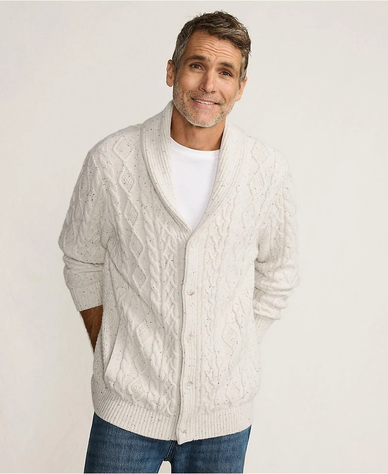 Lands' End Men's Tall Long Sleeve Cotton Blend Cable Shawl Cardigan