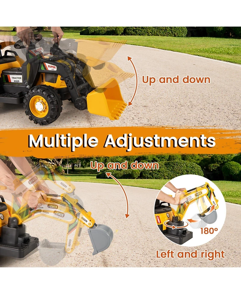Gymax 4 in 1 Ride on Tractor Excavator and Bulldozer for Kids Trailer Shovel Bucket
