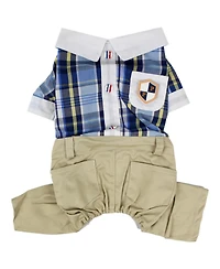 Parisian Pet Plaid Royal Jumpsuit Blue