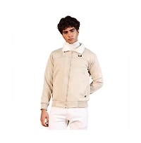 Campus Sutra Men's Saltbox Beige Contrast Sherpa-Lined Suede Bomber Jacket