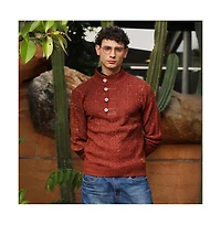 Campus Sutra Men's Terracotta Brown Heathered-Jacquard Knit Fisherman Sweater