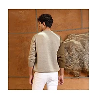 Campus Sutra Men's Sand Beige Textured-Jacquard Knit Pullover Sweater