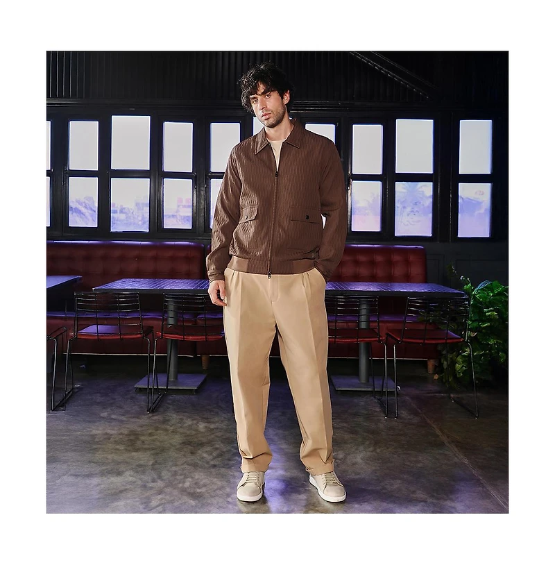 Campus Sutra Men's Chocolate Brown Zip-Front Crease-Tactile Jacket