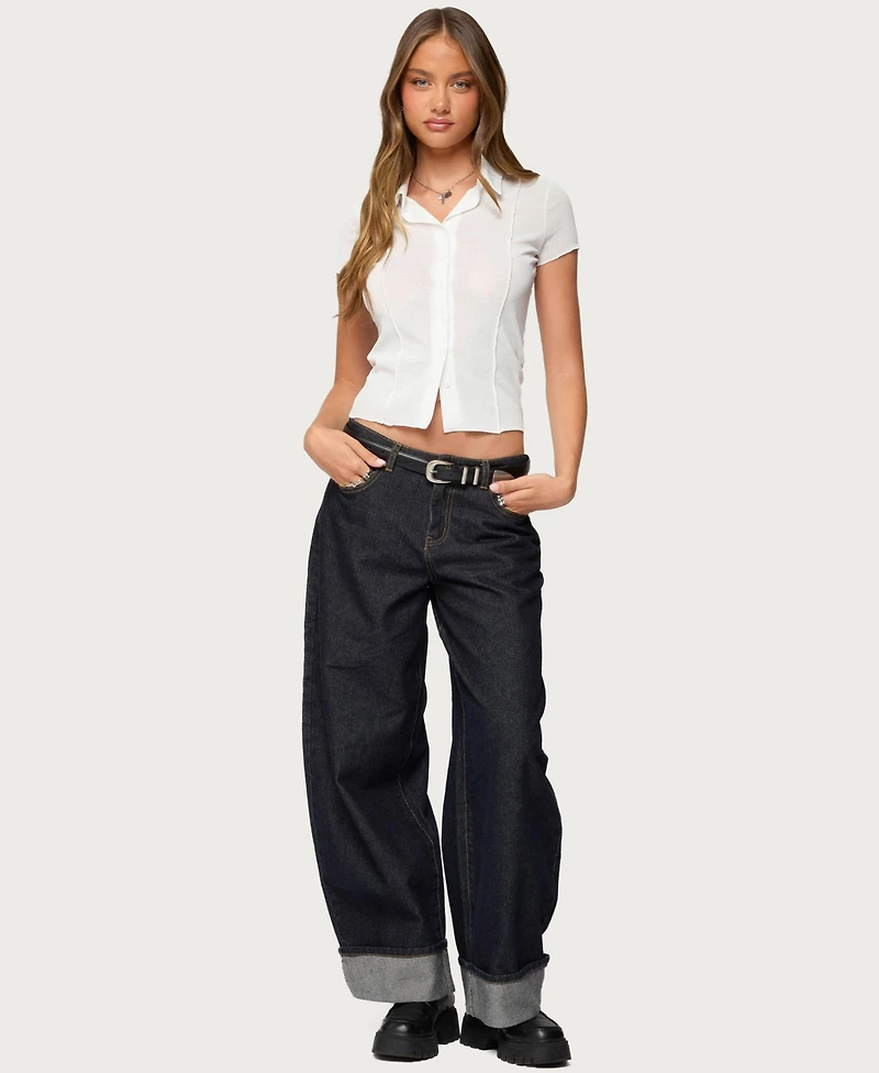 Edikted Women's Geena Semi Sheer Button Up Shirt