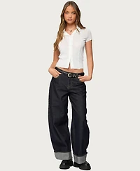 Edikted Women's Geena Semi Sheer Button Up Shirt