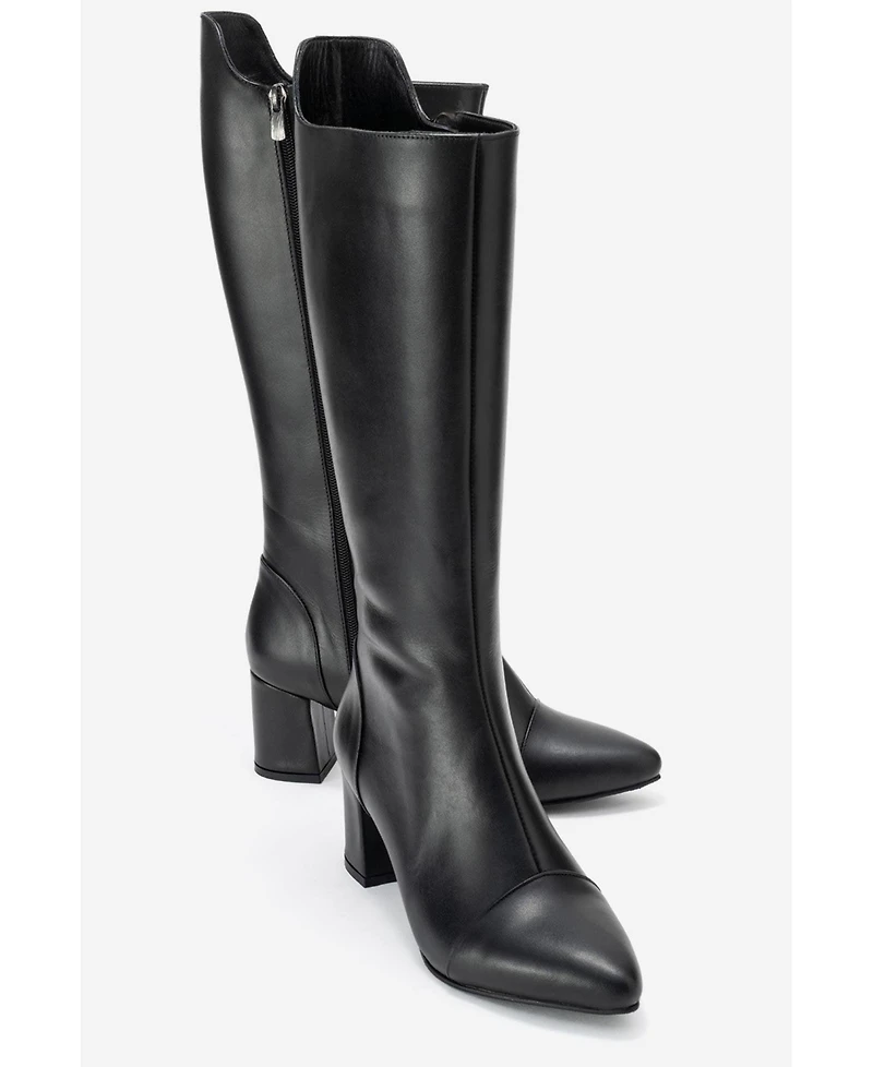Forever & Always Shoes Osmera Leather Block Heel Knee High Boot (Women)