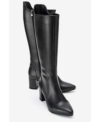 Forever & Always Shoes Osmera Leather Block Heel Knee High Boot (Women)